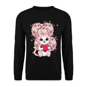 Cat Cats Kitten Heart Valentine - Unisex Sweatshirt - black - Front - Alina (178cm) & Michal (187cm)