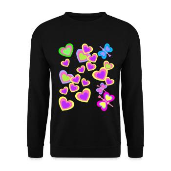 Kinder Sommer Retro Schmetterlinge Herzen Herz - Unisex Pullover - Schwarz - Vorne - Alina (178cm) & Michal (187cm)