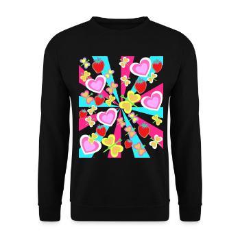 Kinder Sommer Retro Schmetterlinge Obst Herzen - Unisex Pullover - Schwarz - Vorne - Alina (178cm) & Michal (187cm)