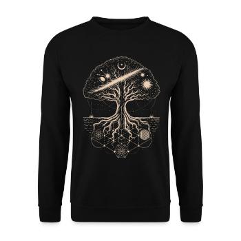 Mystischer Baum des Lebens Geometrie Kunst - Unisex Pullover - Schwarz - Vorne - Alina (178cm) & Michal (187cm)