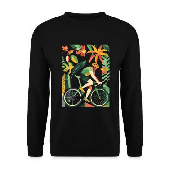 Fahrradfahrer Comic Look - Unisex Pullover - Schwarz - Vorne - Alina (178cm) & Michal (187cm)