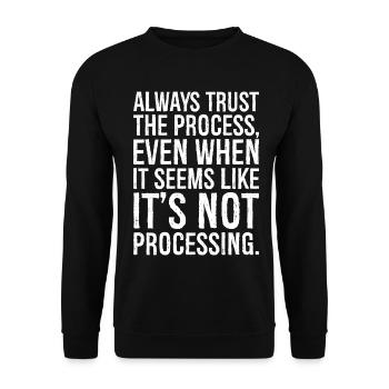 Vertrauen Sie immer dem Prozess, auch wenn es so aussieht - Unisex Pullover - Schwarz - Vorne - Alina (178cm) & Michal (187cm)