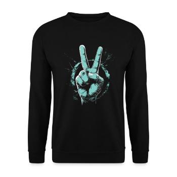 Peace Victory Hand Zeichen Retro Urban Streetwear - Unisex Pullover - Schwarz - Vorne - Alina (178cm) & Michal (187cm)