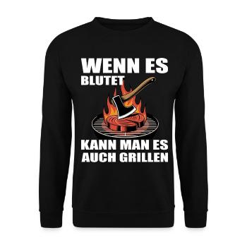 Wenn Es Blutet Kann Man Es Auch Grillen - Unisex Pullover - Schwarz - Vorne - Alina (178cm) & Michal (187cm)