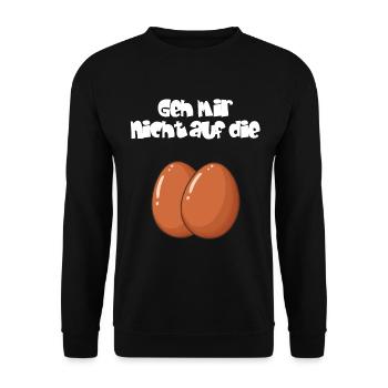 Humorvoller Eier-Print mit Spruch - Unisex Pullover - Schwarz - Vorne - Alina (178cm) & Michal (187cm)
