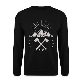 Rugged Mountain Sunrise Axe Emblem - Unisex Sweatshirt - black - Front - Alina (178cm) & Michal (187cm)