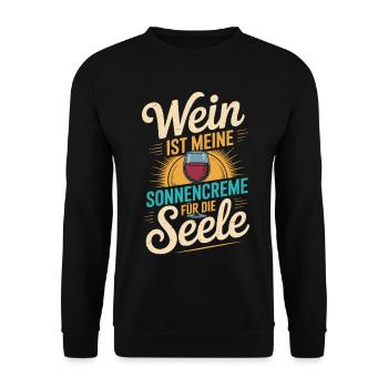 Wein als Sonnencreme der Seele - Unisex Pullover - Schwarz - Vorne - Alina (178cm) & Michal (187cm)