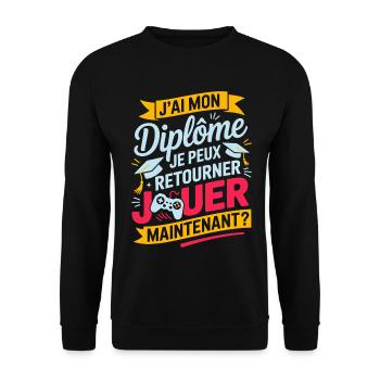 Ich habe mein Diplom, ich kann wieder Gamer spielen - Unisex Pullover - Schwarz - Vorne - Alina (178cm) & Michal (187cm)
