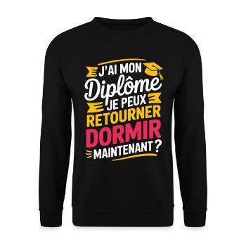Ich habe mein Diplom, ich kann wieder schlafen gehen - Unisex Pullover - Schwarz - Vorne - Alina (178cm) & Michal (187cm)