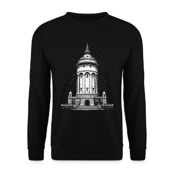 Mannheim's landmark at night - Unisex Sweatshirt - black - Front - Alina (178cm) & Michal (187cm)