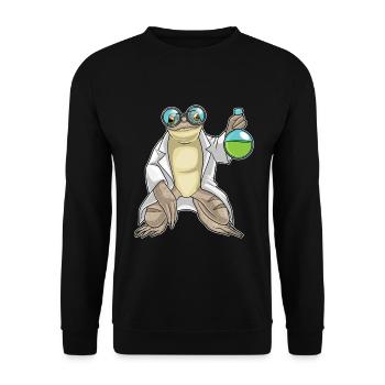 Frosch Wissenschaftler Reagenzglas Labor - Unisex Pullover - Schwarz - Vorne - Alina (178cm) & Michal (187cm)