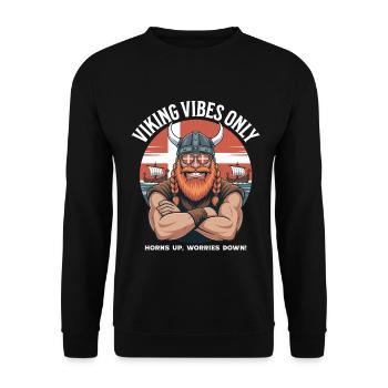 Viking Vibes Only Cooler Cartoon Dänemark Wikinger - Unisex Pullover - Schwarz - Vorne - Alina (178cm) & Michal (187cm)