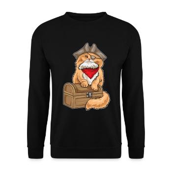 Persische Katze Pirat Schatzkiste - Unisex Pullover - Schwarz - Vorne - Alina (178cm) & Michal (187cm)