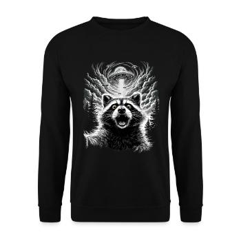 Waschbär Selfie Ufo Lustig Racoon Shirt - Unisex Pullover - Schwarz - Vorne - Alina (178cm) & Michal (187cm)