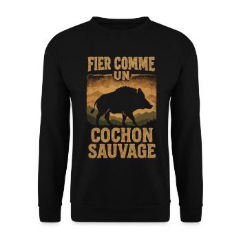 Fier Comme Un Cochon Sauvage - Sweat-shirt Unisexe - noir - Devant - Alina (178cm) & Michal (187cm)