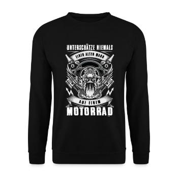 Motorrad Geschenk Alter Mann Biker Spruch Mann - Unisex Pullover - Schwarz - Vorne - Alina (178cm) & Michal (187cm)