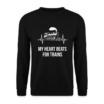 My Heart Beats For Trains Heartbeat Line Railroad - Unisex Sweatshirt - black - Front - Alina (178cm) & Michal (187cm)