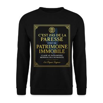 C'est pas de la paresse Patrimoine Immobile - Sweat-shirt Unisexe - noir - Devant - Alina (178cm) & Michal (187cm)