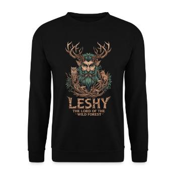 Leshy Wilder Waldgeist Slawisches Design - Unisex Pullover - Schwarz - Vorne - Alina (178cm) & Michal (187cm)