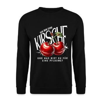 Kirsche Geschenk Pflaume Spruch Lustig Frauen - Unisex Pullover - Schwarz - Vorne - Alina (178cm) & Michal (187cm)