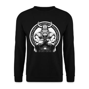 Nordische Mythologie Wikinger Krieger Valhalla - Unisex Pullover - Schwarz - Vorne - Alina (178cm) & Michal (187cm)
