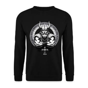Nordische Mythologie Wikinger Krieger Valhalla - Unisex Pullover - Schwarz - Vorne - Alina (178cm) & Michal (187cm)