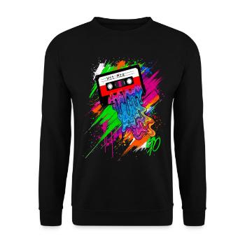 The 90s Sound - Graffiti Kassette Bunt Neon - Unisex Pullover - Schwarz - Vorne - Alina (178cm) & Michal (187cm)