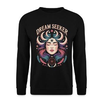 Triple Moon Dream Seeker Visionäre Kunst - Unisex Pullover - Schwarz - Vorne - Alina (178cm) & Michal (187cm)
