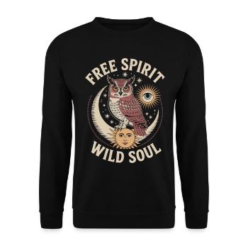 Mystic Owl Free Spirit Wild Soul Shirt - Unisex Sweatshirt - black - Front - Alina (178cm) & Michal (187cm)