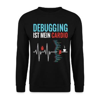 Debugging ist mein Cardio - Programmierer Nerd - Unisex Pullover - Schwarz - Vorne - Alina (178cm) & Michal (187cm)