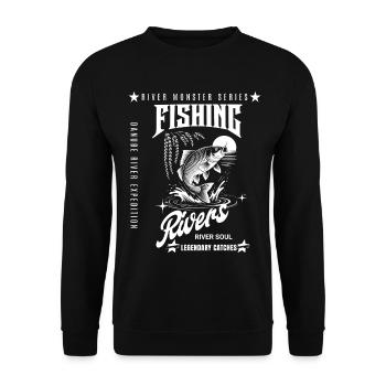 Final Cast Legend – Trophy Angler Tee - Unisex Sweatshirt - black - Front - Alina (178cm) & Michal (187cm)