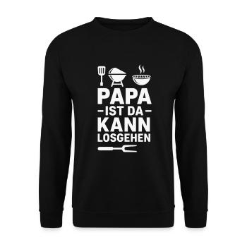 PAPA IST DA KANN LOSGEHEN GRILLMEISTER PAPA - Unisex Pullover - Schwarz - Vorne - Alina (178cm) & Michal (187cm)