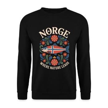 Norge Norway Salmon Folk Art Tradition Rosemaling - Unisex Sweatshirt - black - Front - Alina (178cm) & Michal (187cm)