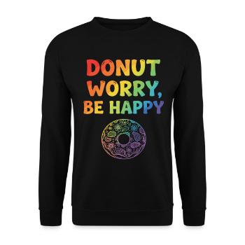 Donut Worry, Be Happy – Colorful Donut Design - Unisex Sweatshirt - black - Front - Alina (178cm) & Michal (187cm)