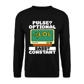 POULS? FACULTATIF, SASS ? CONSTANT - CADEAU D’INFIRMIÈRE - Sweat-shirt Unisexe - noir - Devant - Alina (178cm) & Michal (187cm)