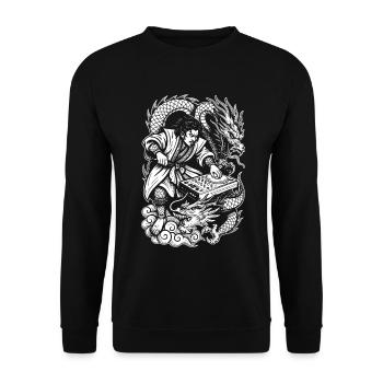 Samurai Shirt: Dragons Dancing Through Party Night - Unisex Sweatshirt - black - Front - Alina (178cm) & Michal (187cm)