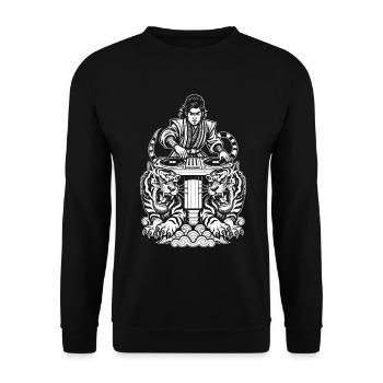 DJ Shirt: Music Samurai under tiger gaze - Unisex Sweatshirt - black - Front - Alina (178cm) & Michal (187cm)