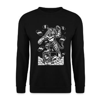 Music Big Cat Shirt: Vinyl Vibes & Tiger Sound - Unisex Sweatshirt - black - Front - Alina (178cm) & Michal (187cm)