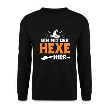 Bin Mit Der Hexe Hier Halloween - Unisex Pullover - Schwarz - Vorne - Alina (178cm) & Michal (187cm)