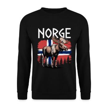 Norge Elch vor Norwegen Flagge Wald Design - Unisex Pullover - Schwarz - Vorne - Alina (178cm) & Michal (187cm)