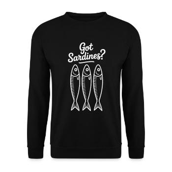 Sardinen Illustration mit Humor - Unisex Pullover - Schwarz - Vorne - Alina (178cm) & Michal (187cm)