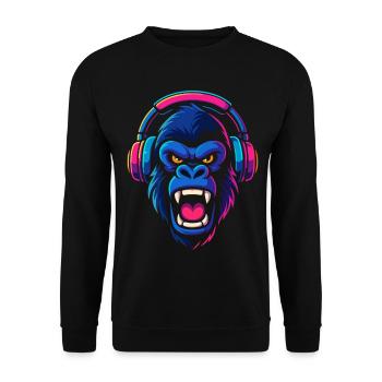 Neon Gorilla With Headphones - Unisex Sweatshirt - black - Front - Alina (178cm) & Michal (187cm)