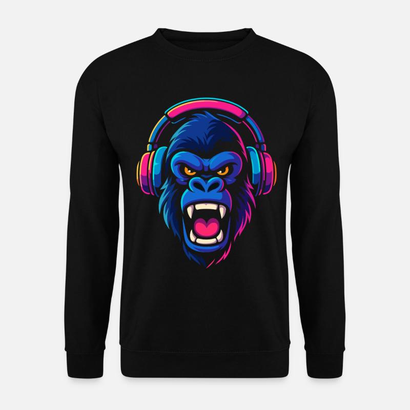 Neon Gorilla mit Kopfhörern - Unisex Pullover - Schwarz