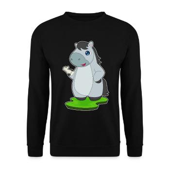 Pferd Schachfigur Springer Schach - Unisex Pullover - Schwarz - Vorne - Alina (178cm) & Michal (187cm)