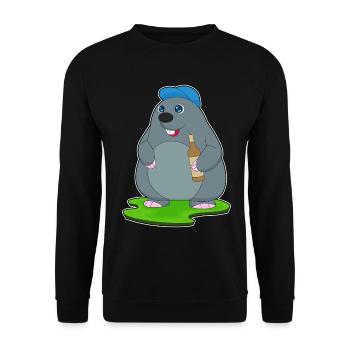 Maulwurf Flasche Bier - Unisex Pullover - Schwarz - Vorne - Alina (178cm) & Michal (187cm)
