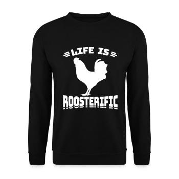 Life is Roosterific - Unisex Pullover - Schwarz - Vorne - Alina (178cm) & Michal (187cm)