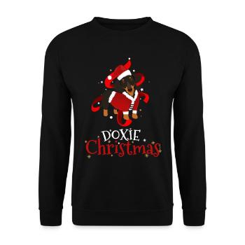 Doxie Dackel Hund Weihnachten - Unisex Pullover - Schwarz - Vorne - Alina (178cm) & Michal (187cm)