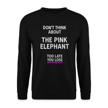 Lustiges rosa Elefanten-Warnzitata - Unisex Pullover - Schwarz - Vorne - Alina (178cm) & Michal (187cm)