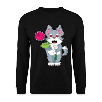 Katze Blume - Unisex Pullover - Schwarz - Vorne - Alina (178cm) & Michal (187cm)
