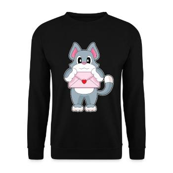 Katze Liebesbrief - Unisex Pullover - Schwarz - Vorne - Alina (178cm) & Michal (187cm)
